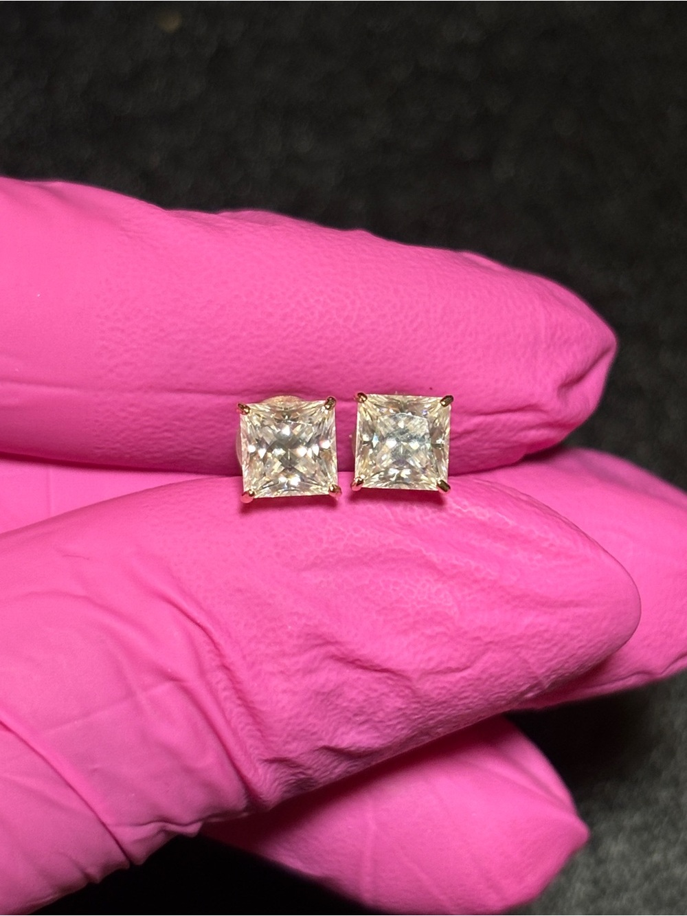 10k Gold VVS1 Moissanite Princess-Cut Stud Earrings